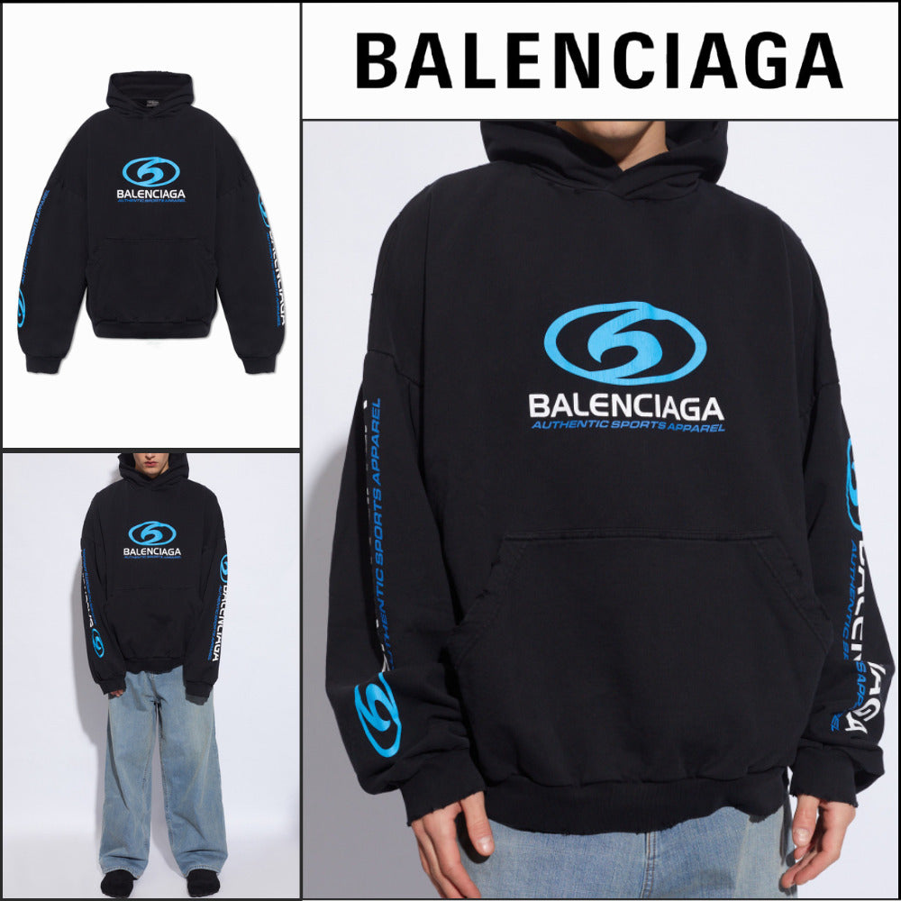 【BALENCIAGA】Surfer Round Hoodie Oversized Black Blue