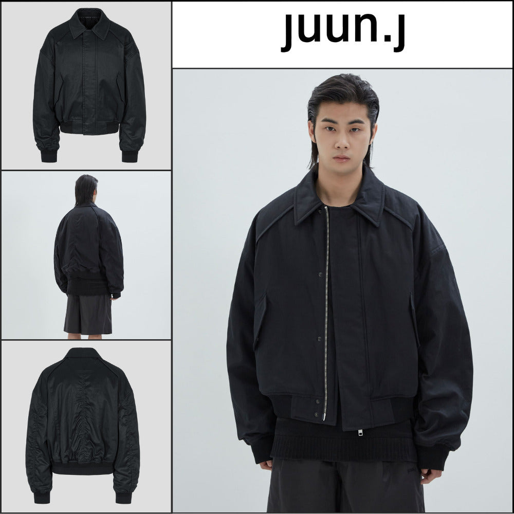 【JUUN.J】Cotton Stand Collar Flight Jumper Black