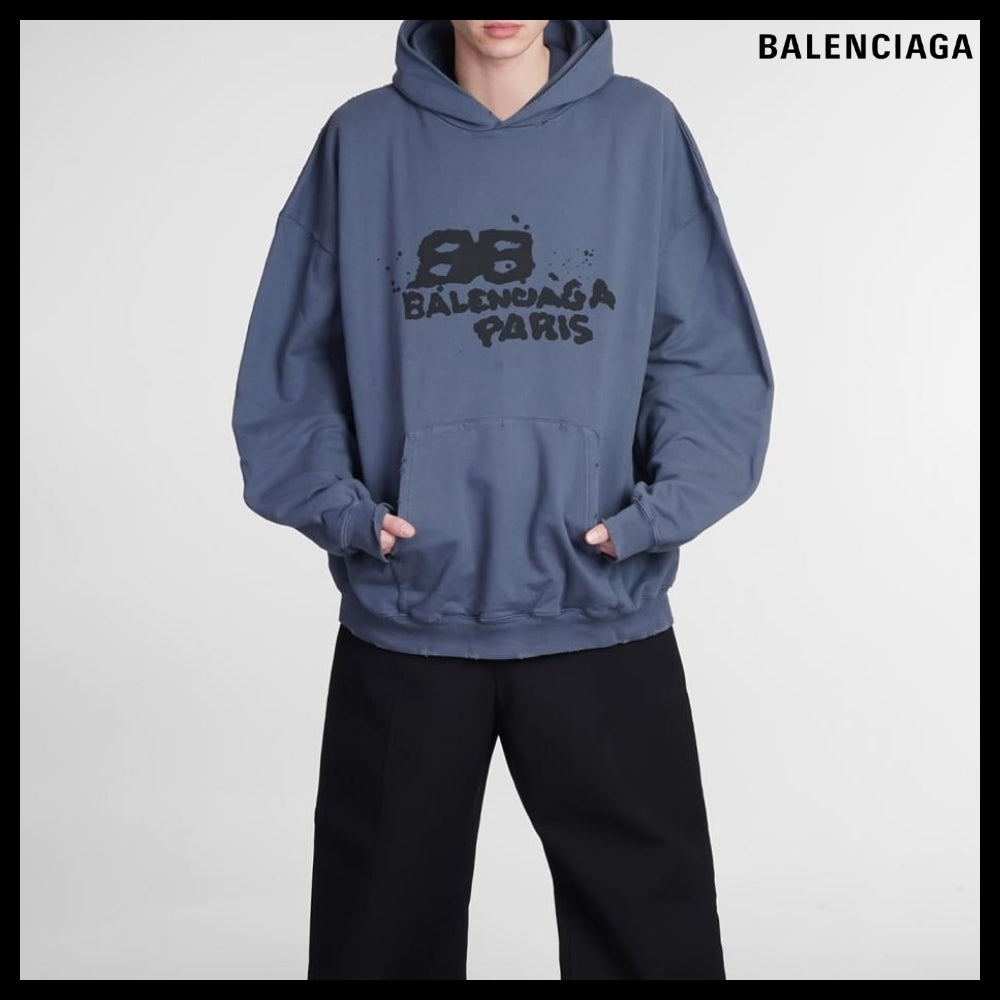 【BALENCIAGA】Hand Drawn BB Icon Hoodie Large Fit Blue