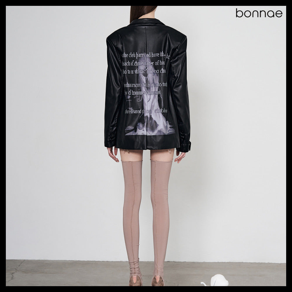 【Bonnae】Faux Leather Blazer 2Colors
