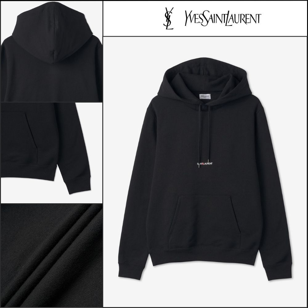【Saint Laurent】ロゴ リブ ゴーシュ フーディー ブラック