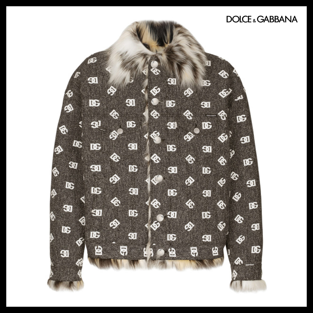 【Dolce & Gabbana】DG-LOGO JACQUARD JACKET WITH FAUX FUR