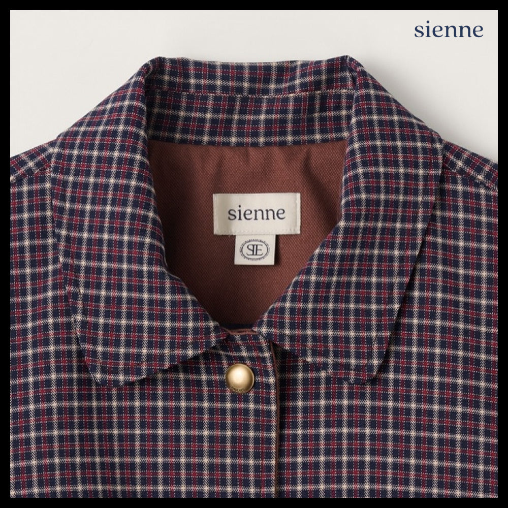 【SIENNE】Brun Checked Bomber Jacket Red Brown