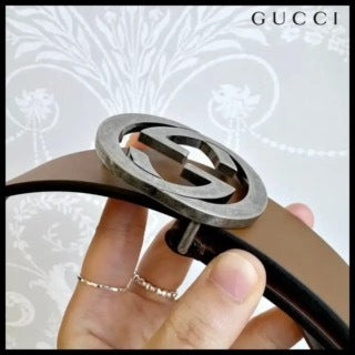 【GUCCI 】GG Interlocking Buckle Leather Belt CUIR