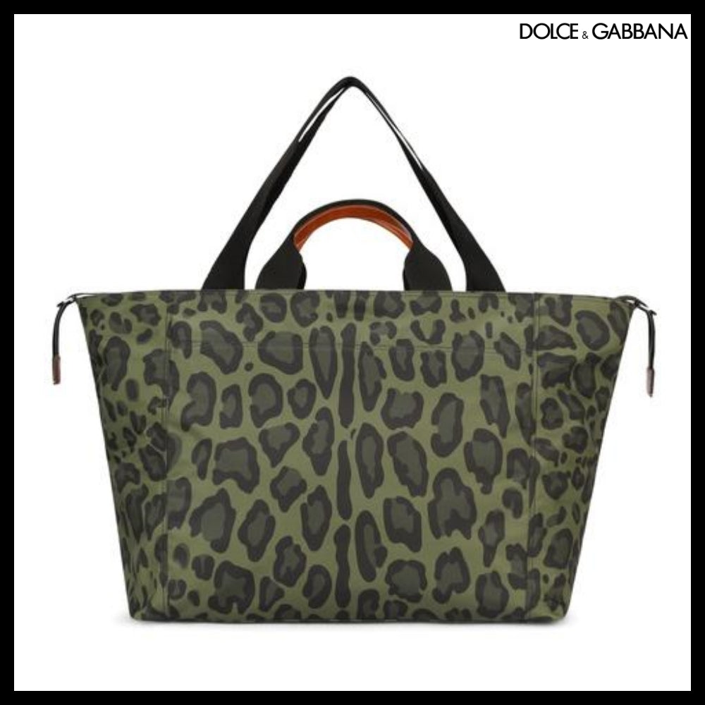 【Dolce&Gabbana】NYLON TRAVEL BAG LEOPARD PRINT GREEN TAG