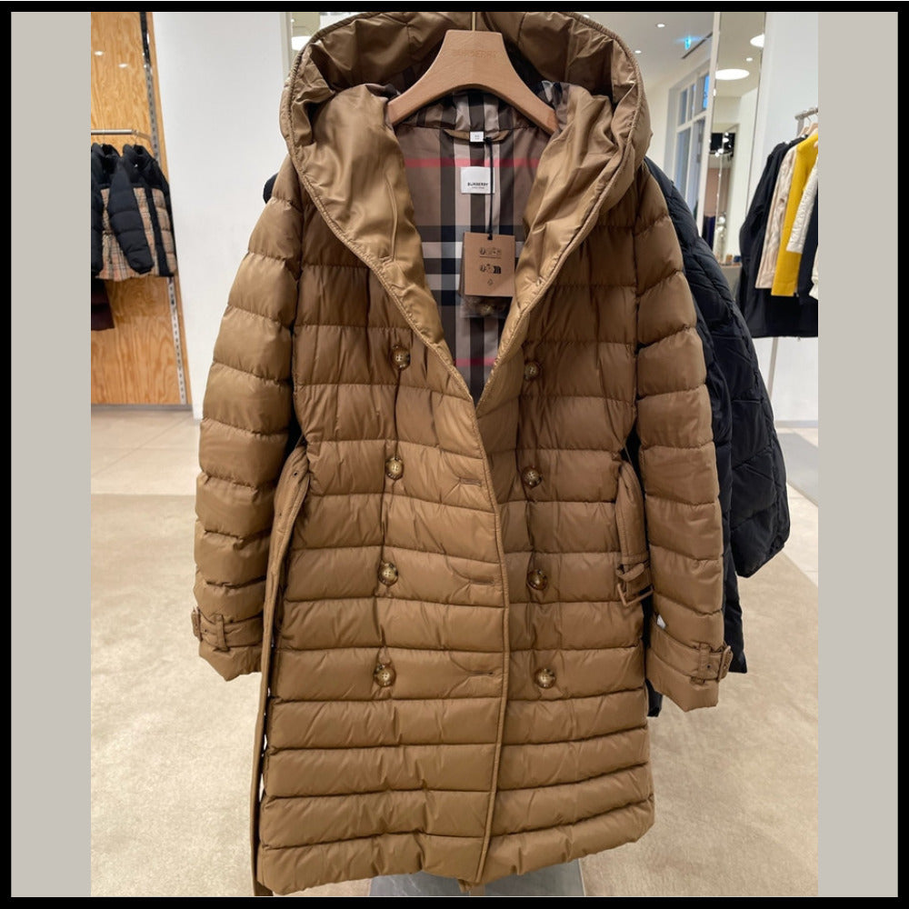 【BURBERRY】WITLEY Belted Long Down Coat Taupe Brown