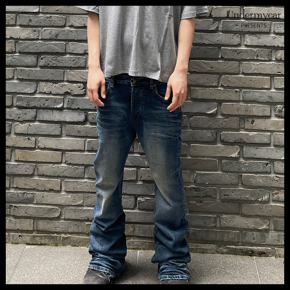 【Undermycar】Mu.114 Original Logo Washed Slim Flare Jeans
