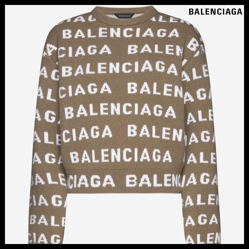 【BALENCIAGA】Bal Horizontal Allover Cropped Sweater