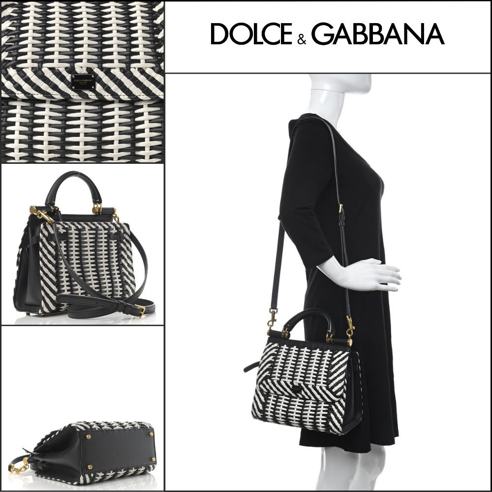 【Dolce & Gabbana】M Sicily 58 Bag Woven Bappa Black White