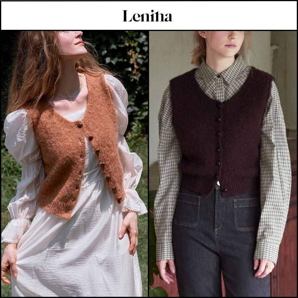 【LENINA】JOUR Round Neck Knit Vest 2 Colors