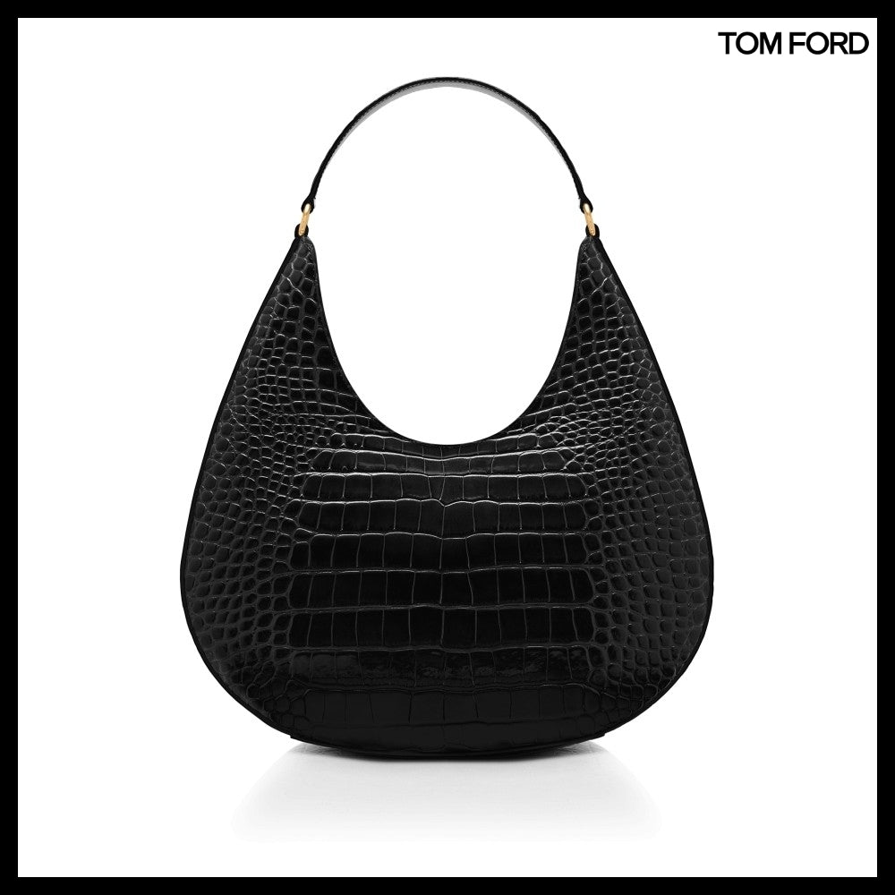 【TOM FORD】CROCO EMBOSSED LEATHER HOBO BAG