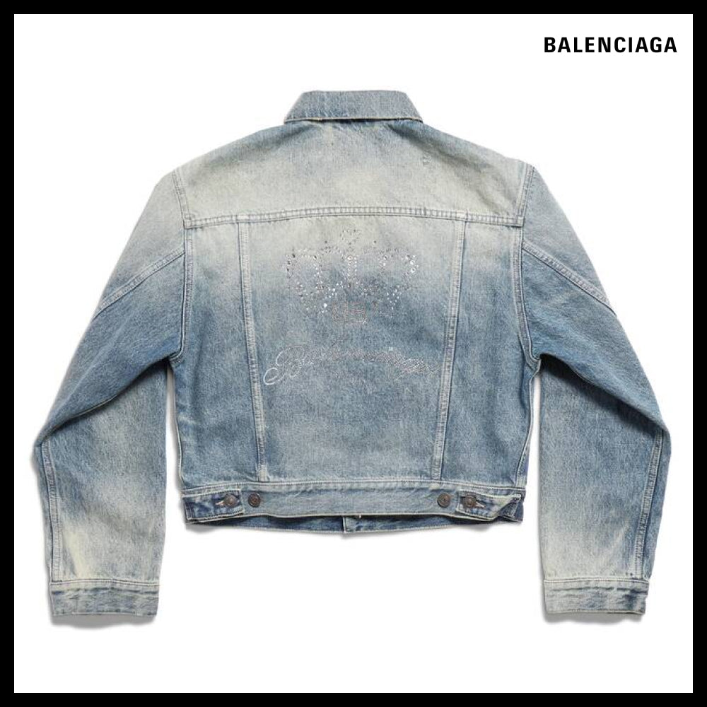 ★BALENCIAGAアウトレットセール★LOGO RHINESTONE DENIM JACKET