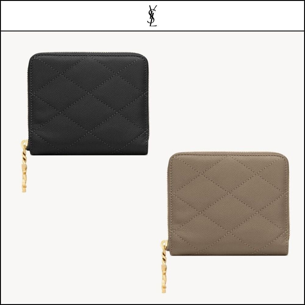 【Saint Laurent】Leather CASSANDRE BIJOU Compact Wallet