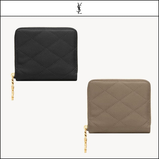 【Saint Laurent】Leather CASSANDRE BIJOU Compact Wallet