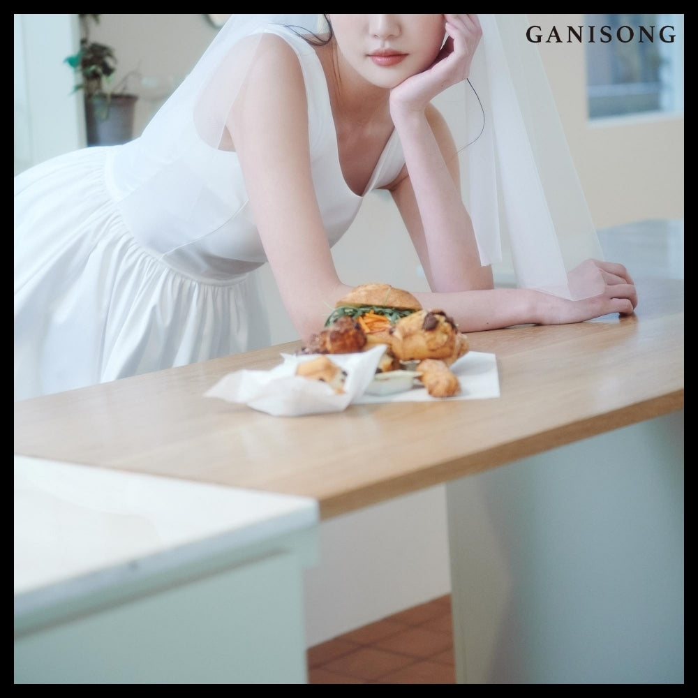 【GANISONG】Bridal Rosy Bow Dress White