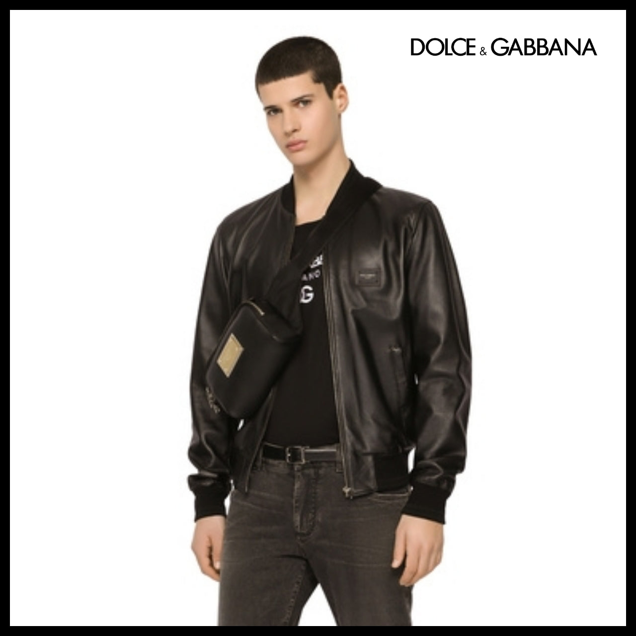 【Dolce & Gabbana】LEATHER JACKET BRANDED TAG