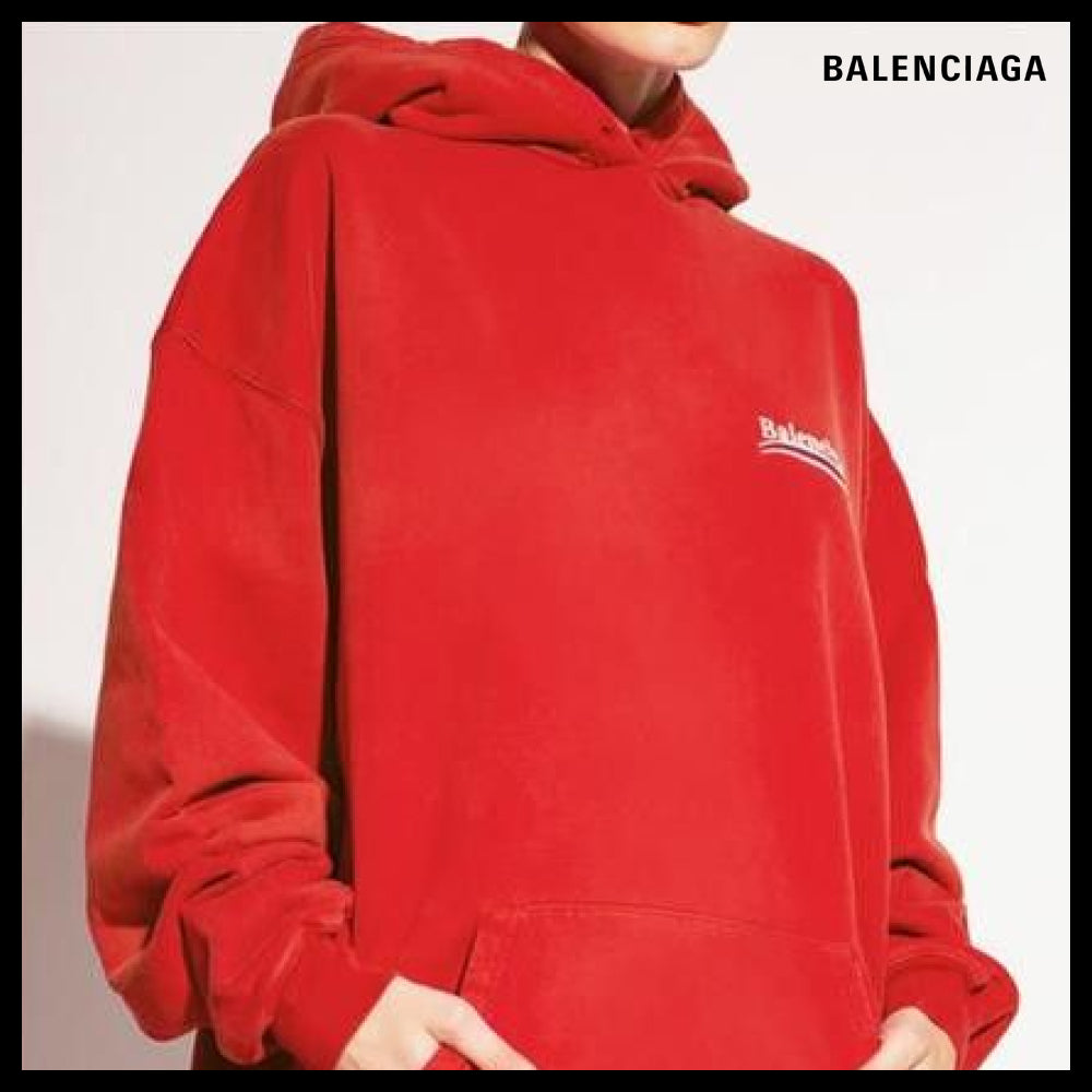 【BALENCIAGA】Unisex Political Campaign Large Fit Hoodie Red