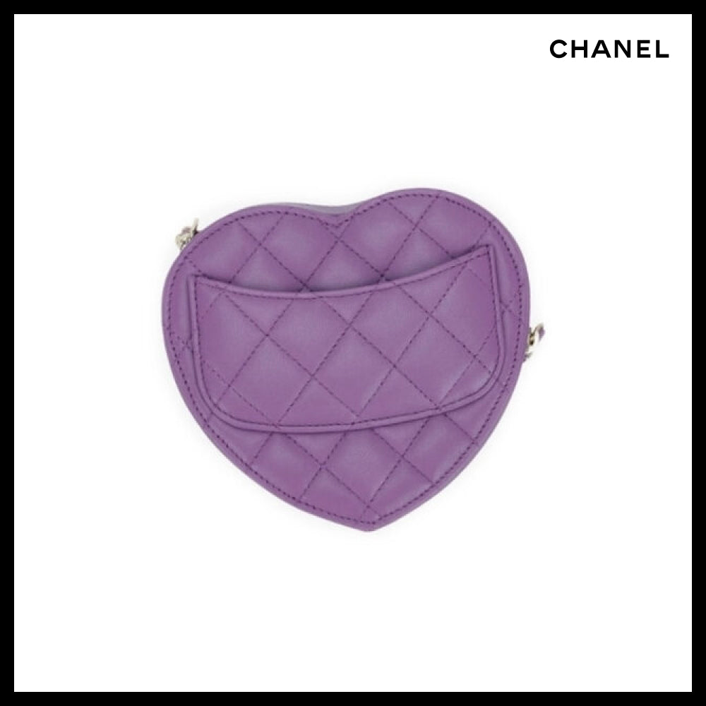 【CHANEL】Heart Bag Small Lambskin Purple with Gold Hardware