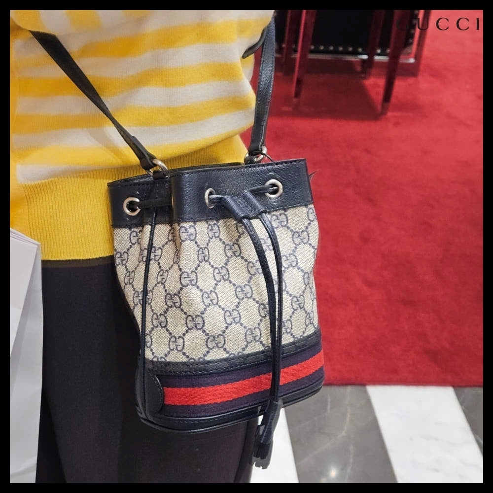 【GUCCI】Ophidia GG canvas mini bucket bag beige blue