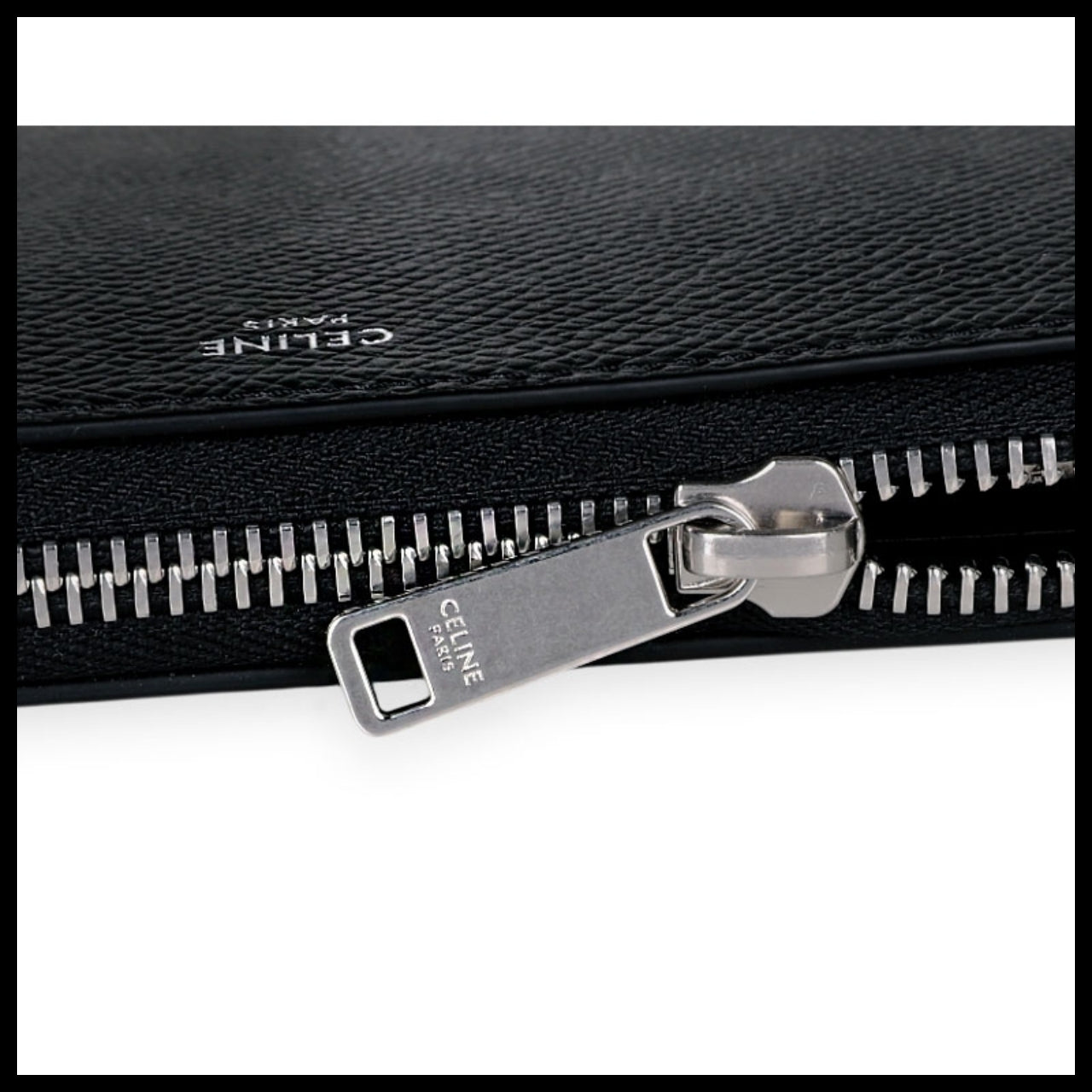 【CELINE】 Women Grained Large Zip Long Wallet Black
