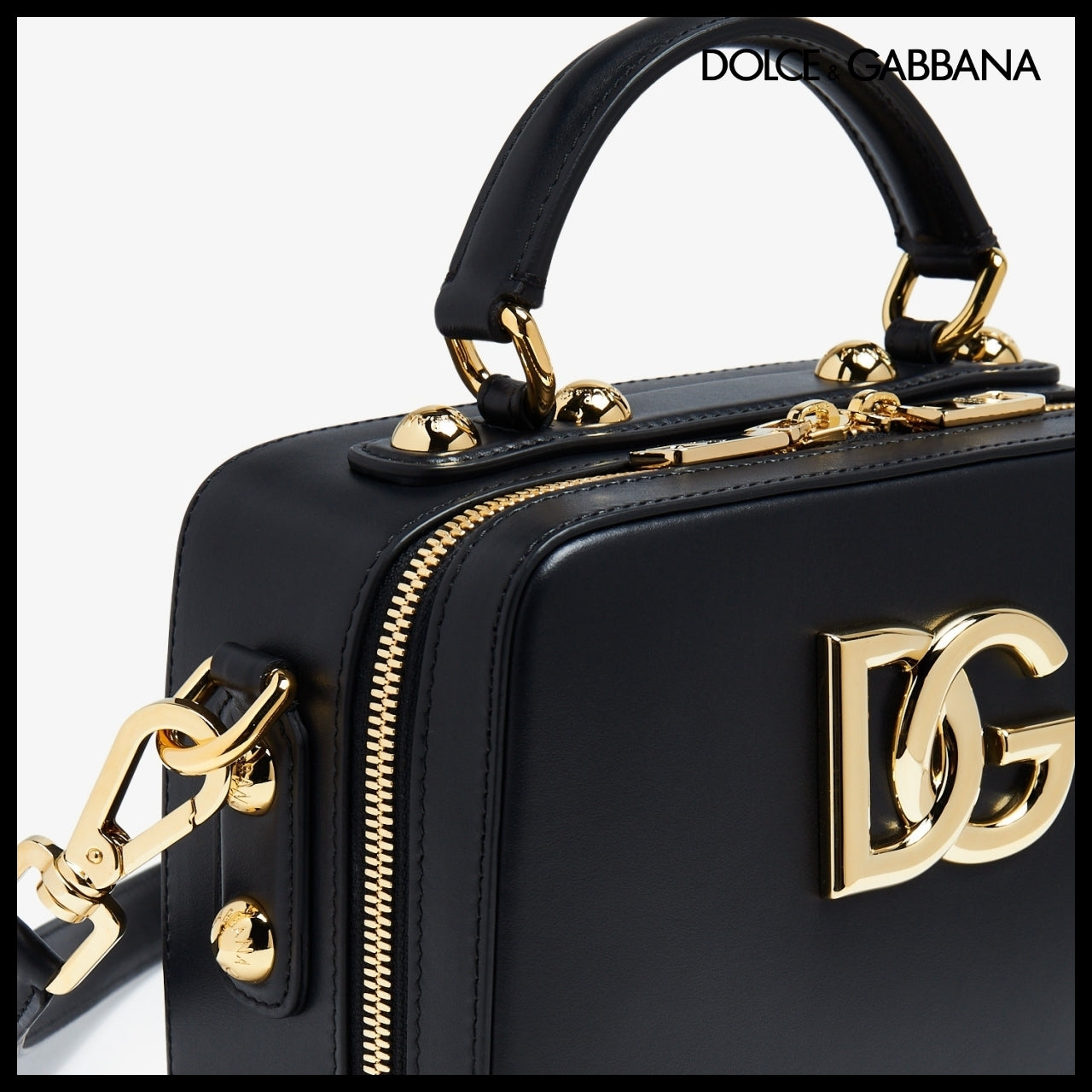 【Dolce & Gabbana】Logo 3.5 Leather Top-Handle Bag Black