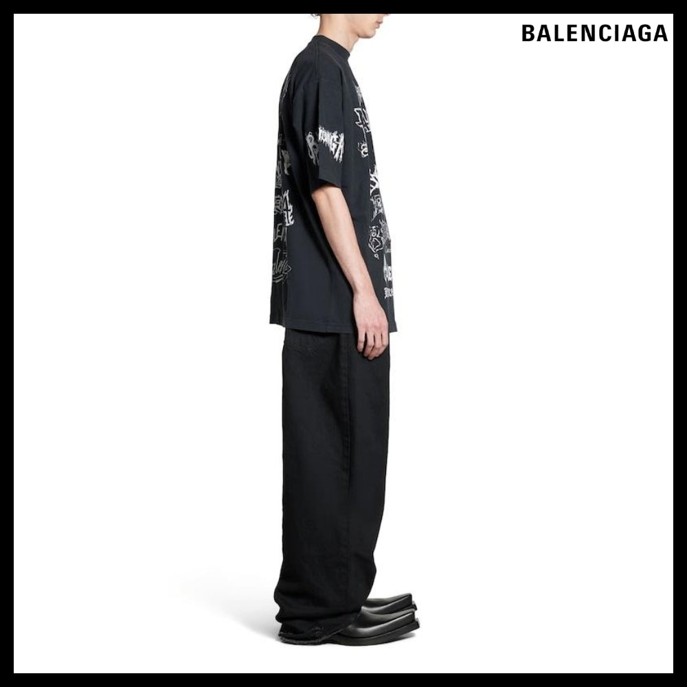 【BALENCIAGA】Large Fit T-Shirt Faded Black White