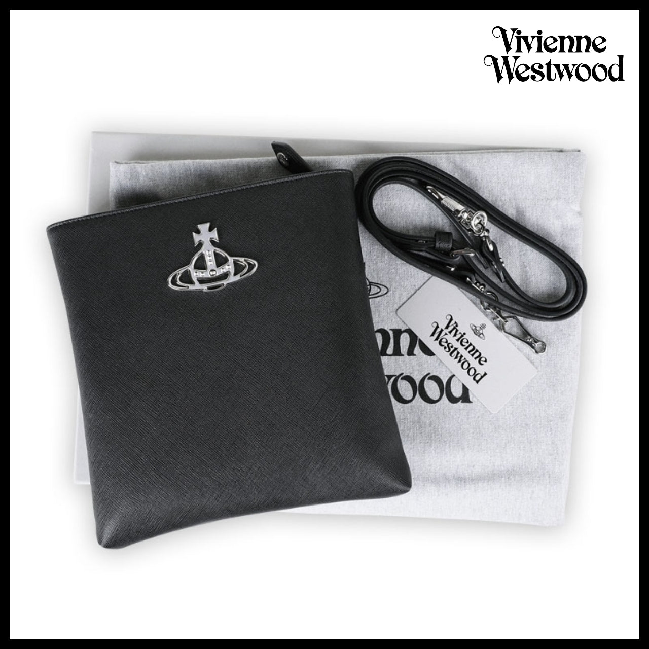 【Vivienne Westwood】Saffiano Plain Crossbody Bag Black