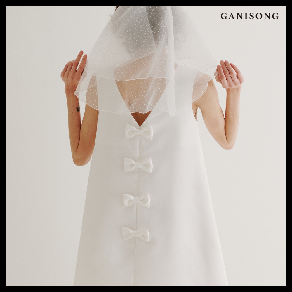【GANISONG】Bridal Bow Shower Dress White