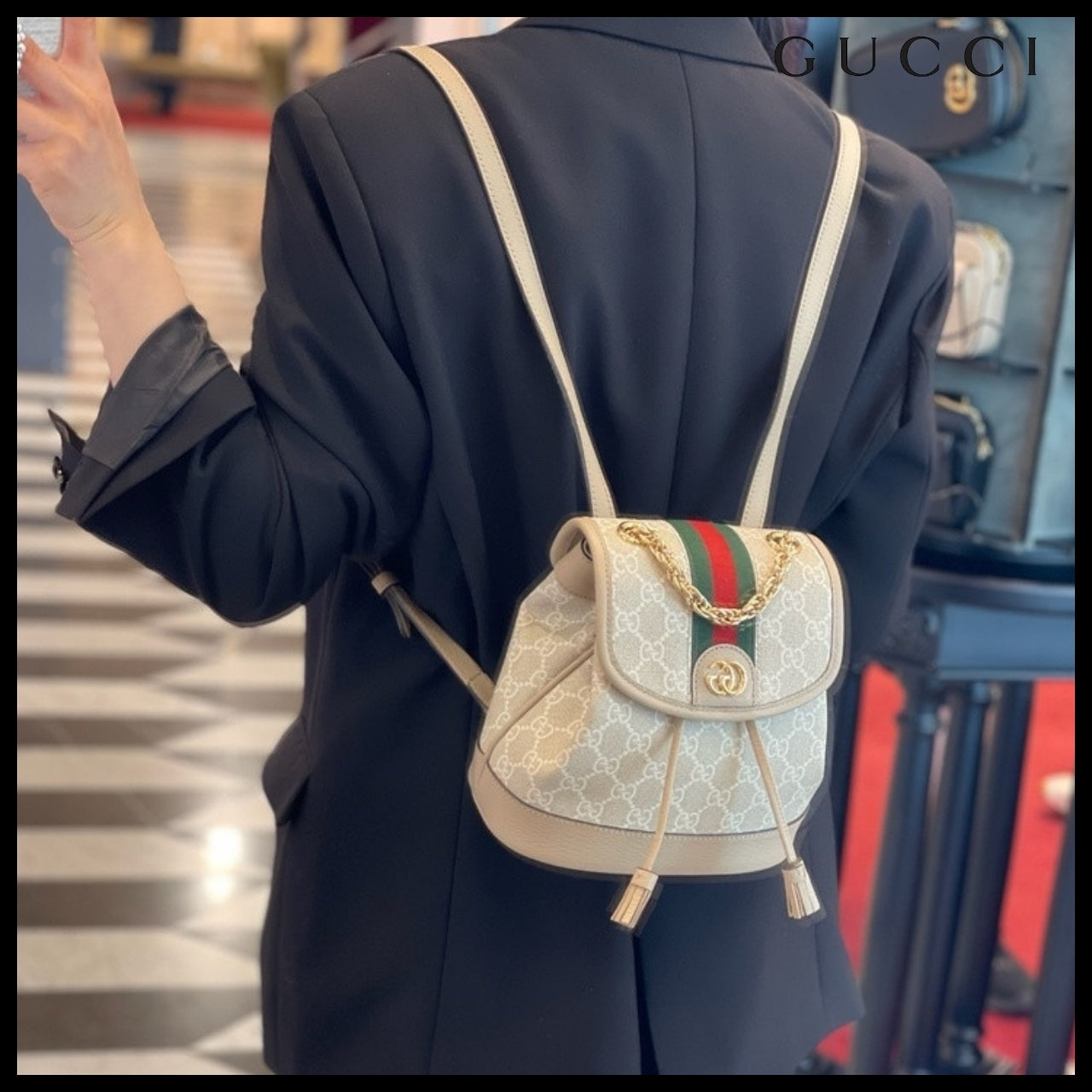 【GUCCI】GG Ophidia Supreme Canvas Mini Backpack Beige White