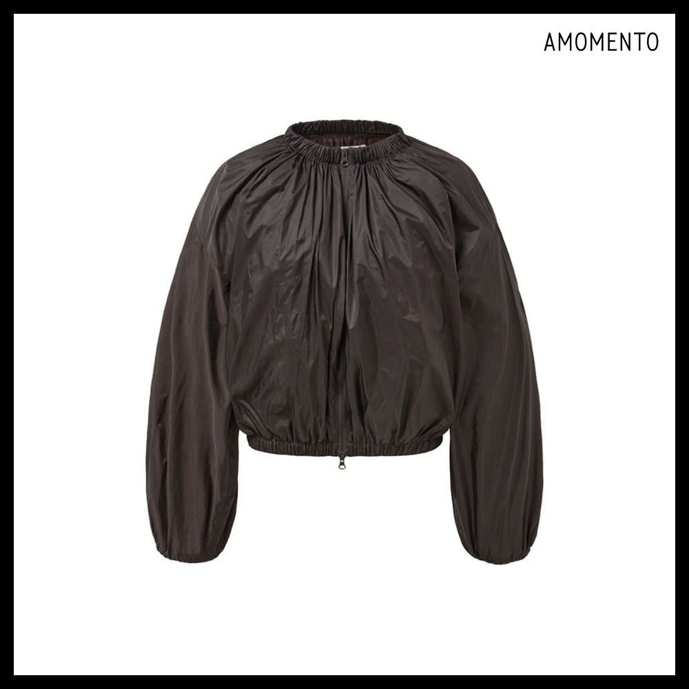 【AMOMENTO】Neck Shirring Volume Jumper Dark Brown