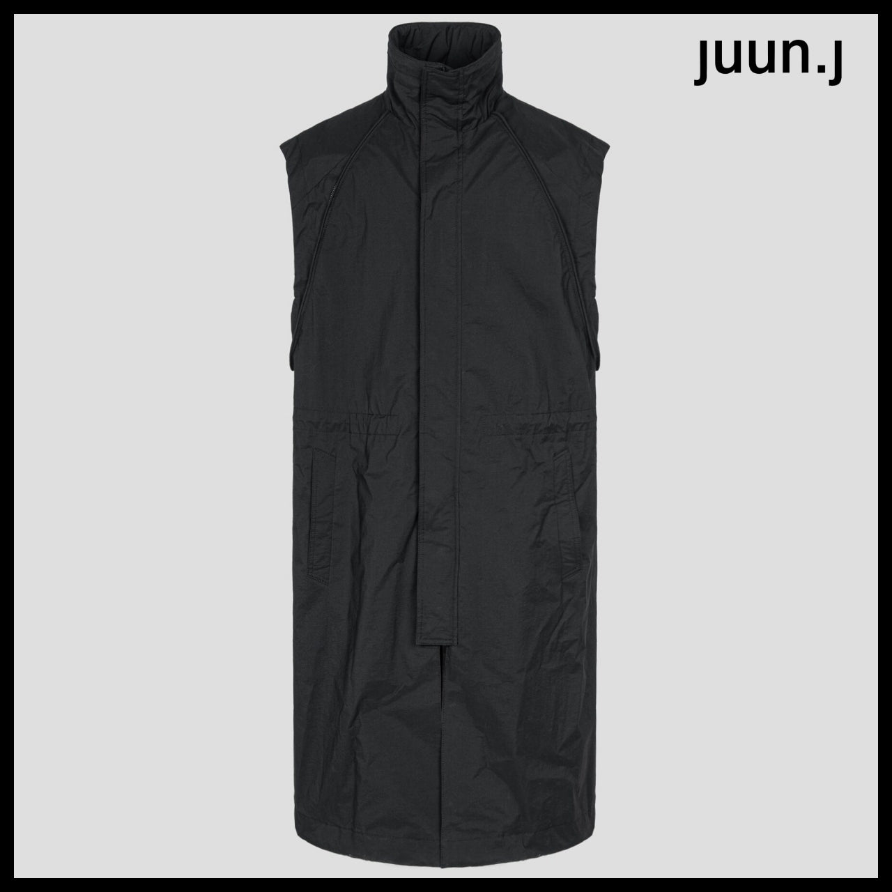 【JUUN.J】Stand Collar Sleeve Detachable Mac Coat Black