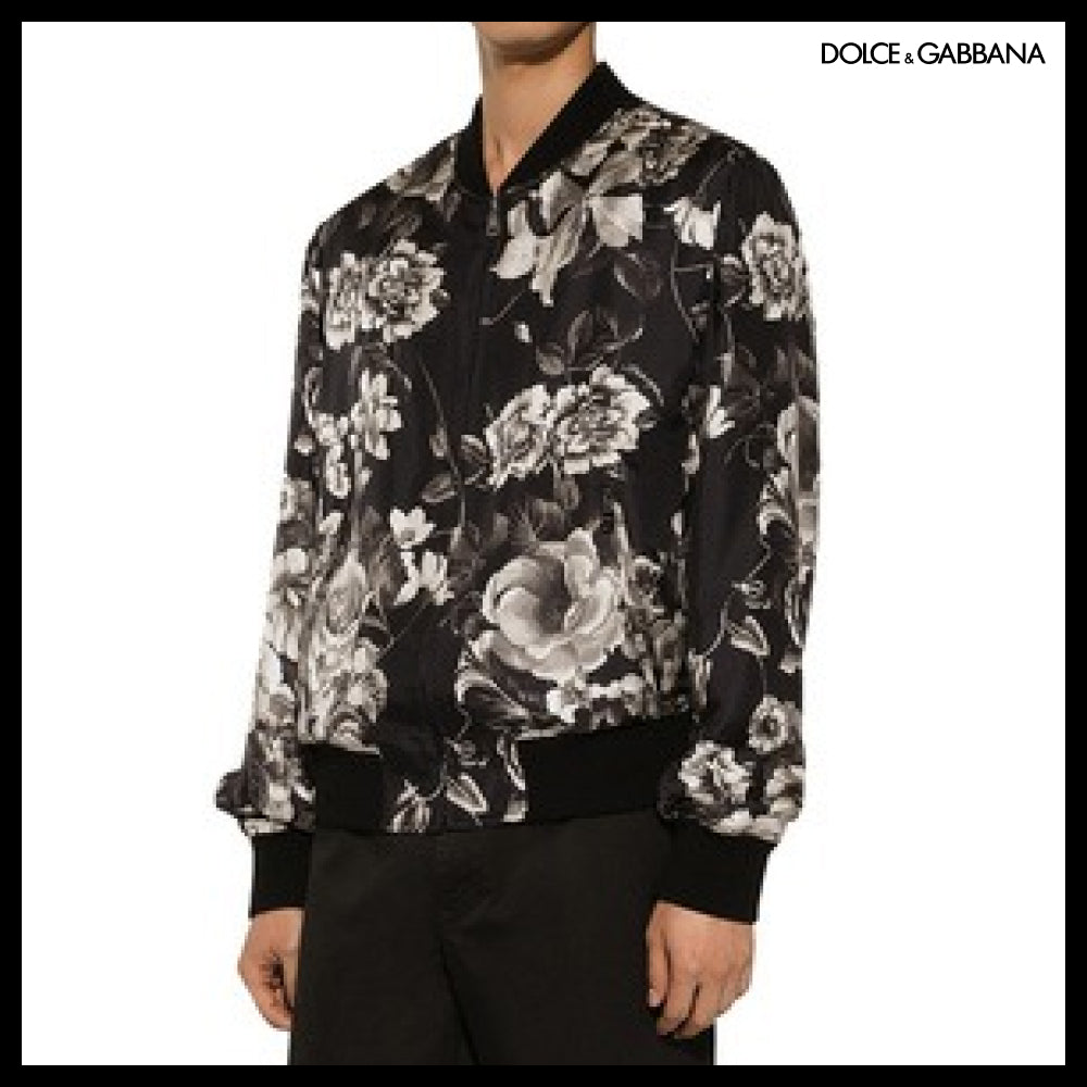 【Dolce & Gabbana】OVERSIZE SILK BOMBER JACKET WITH FLORAL