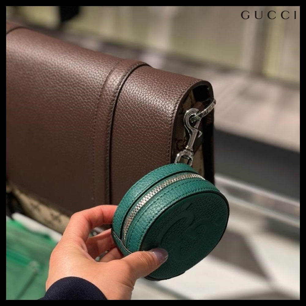 【GUCCI】PIUMA GG Jumbo Calf Keyring Coin Wallet Emerald