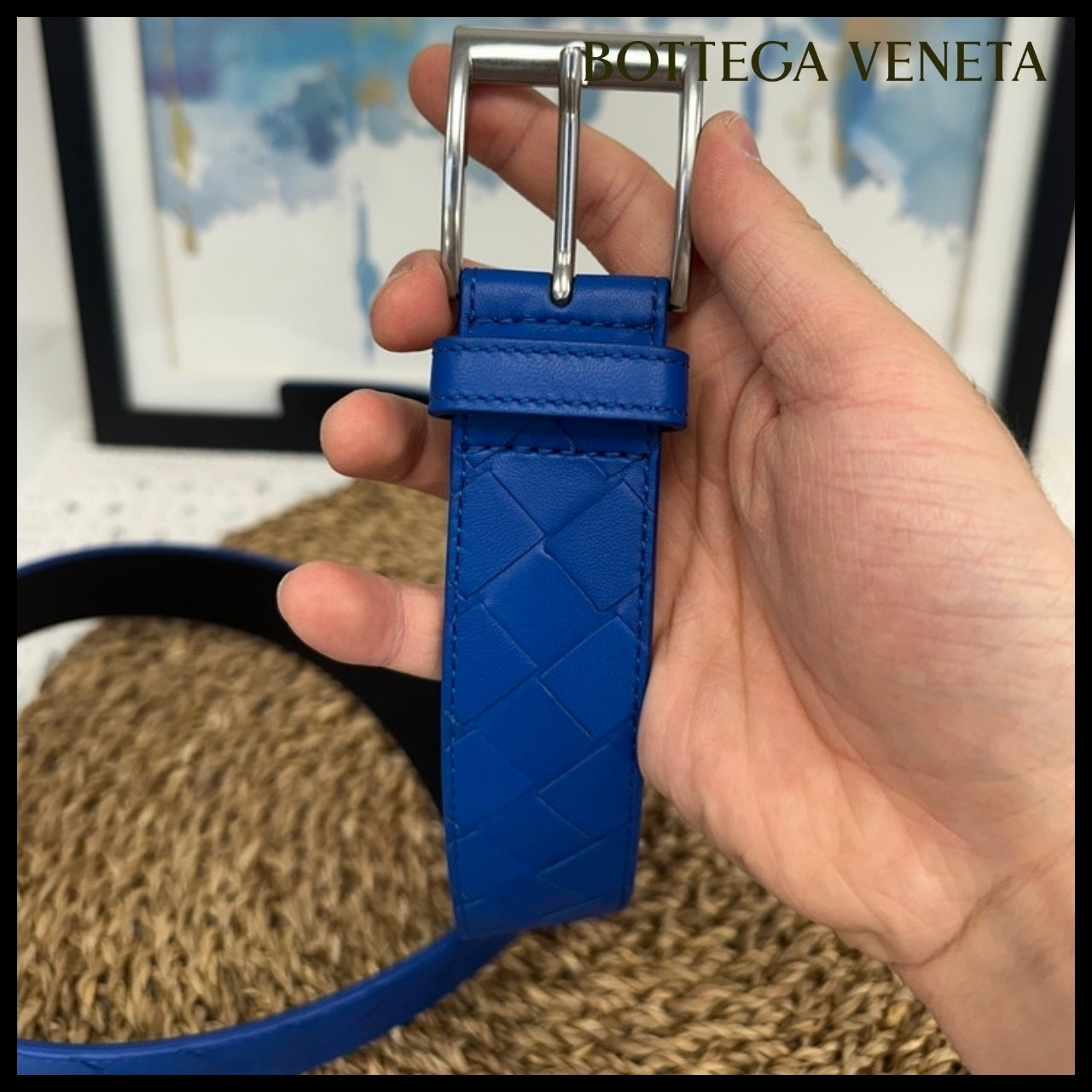 【BOTTEGA VENETA】Intrecciato Nappa Leather Men’s Belt BLUE
