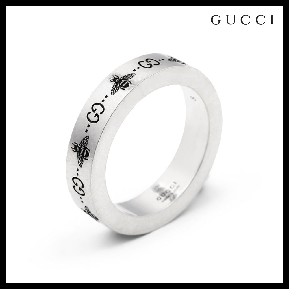 GUCCI GG BEE Logo Engraved Ring SILVER