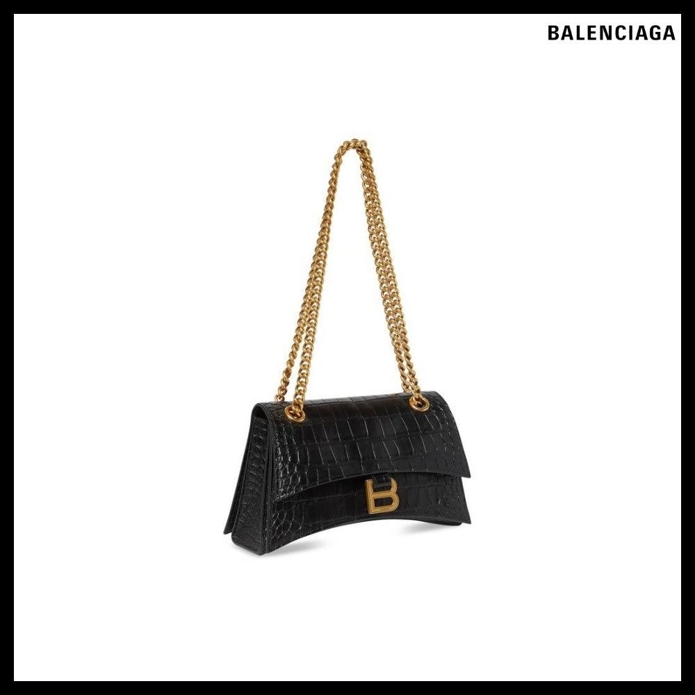 【BALENCIAGA】Crush Small Chain Bag Crocodile Embossed Black