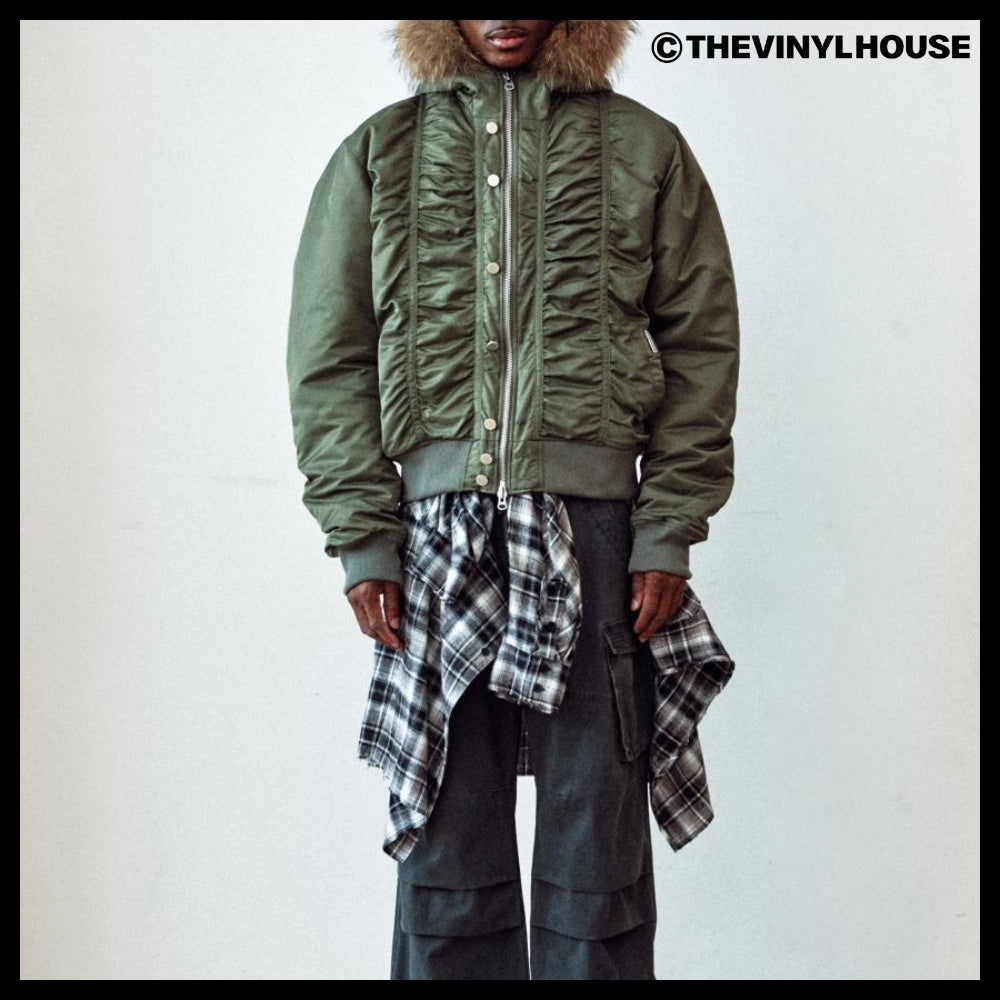 【THEVINYLHOUSE】Fur hooded MA-1 jacket Khaki