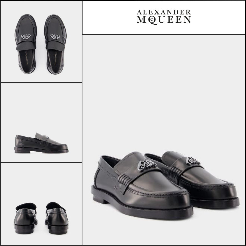 【Alexander Mcqueen】Seal Logo Plaque Leather Loafers Black