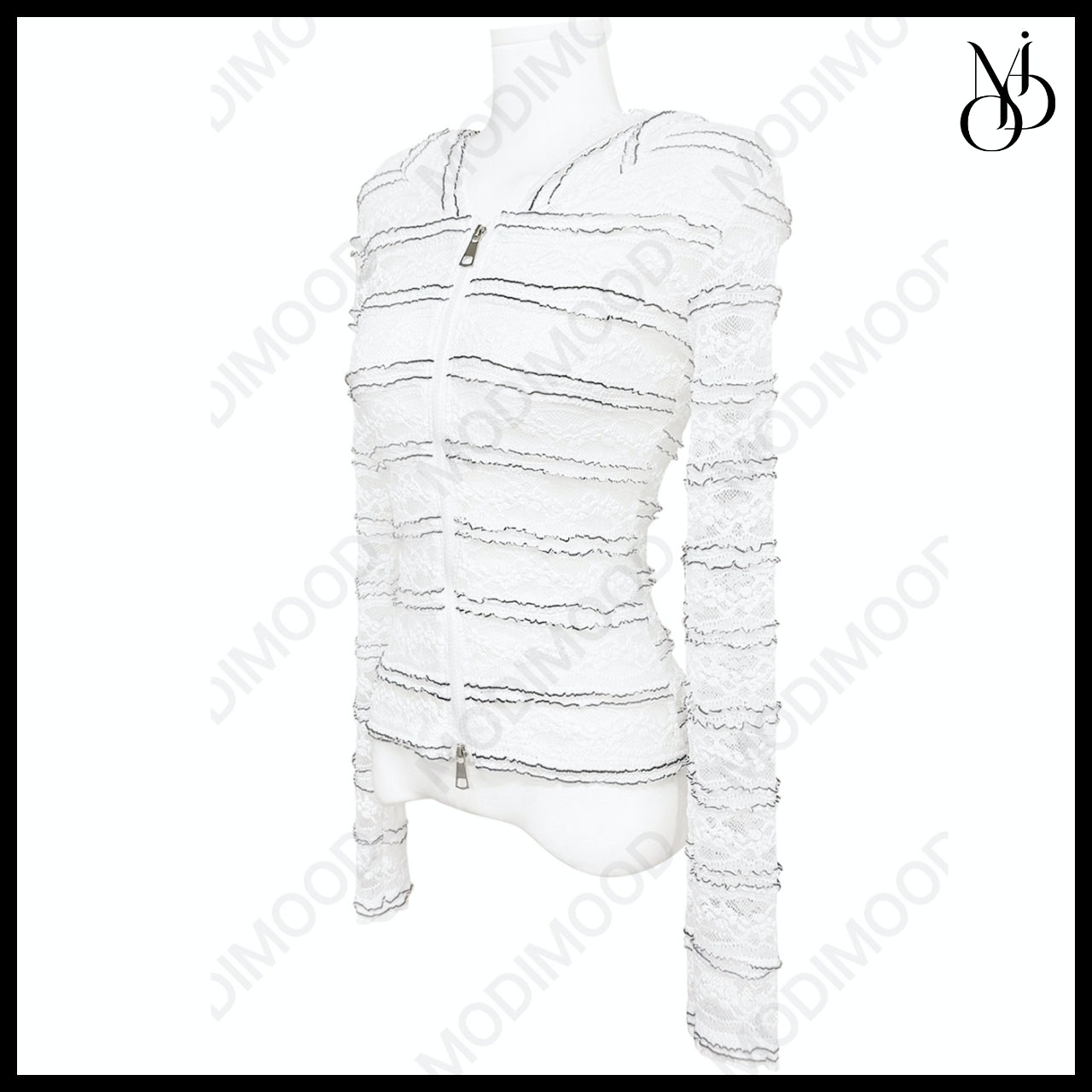 【MODIMOOD】Sheet Lace Hoodie Zip-Up Cardigan