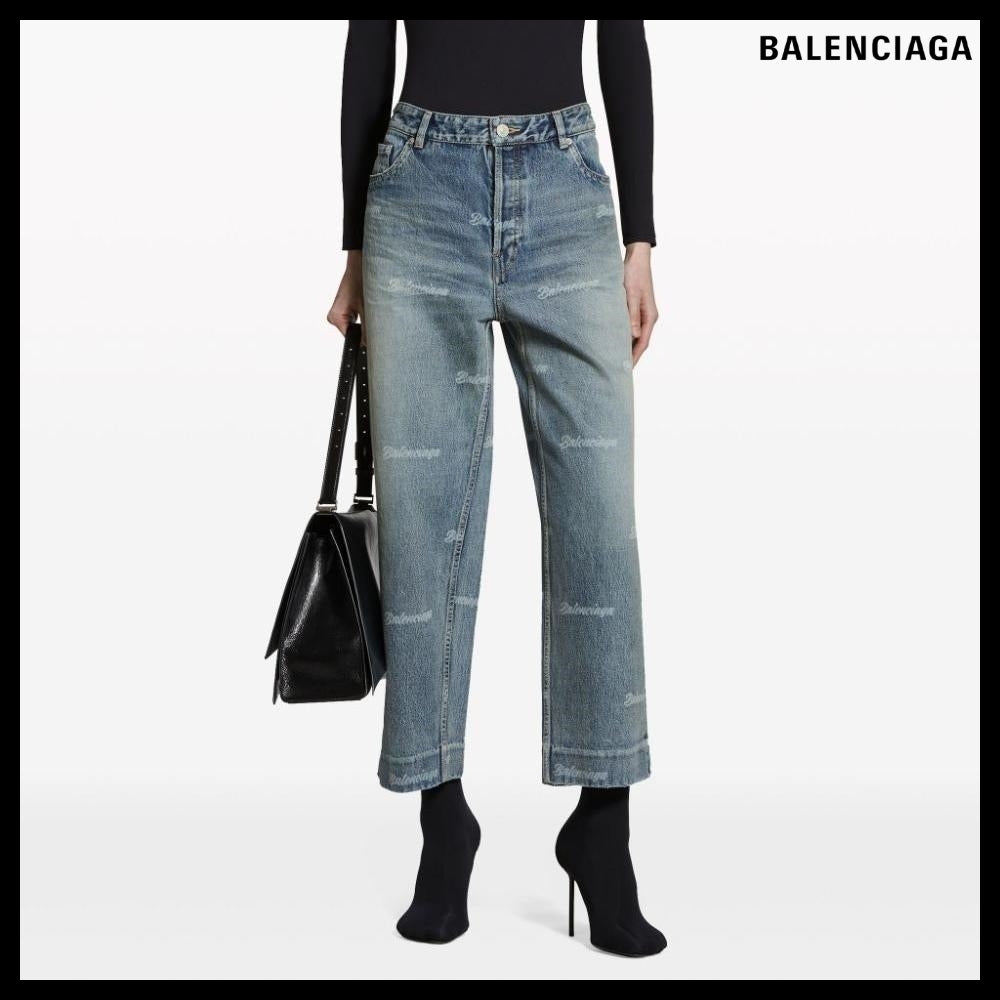 【BALENCIAGA】Girly Allover Cropped Jeans Pants Blue