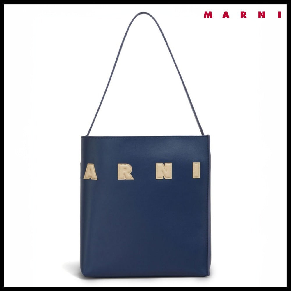 【MARNI】 LOGO EMBOSSED CALFSKIN TOTE BAG