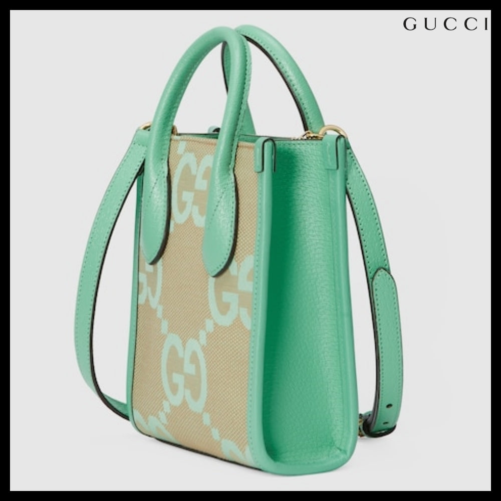 【GUCCI 】Jumbo GG Logo Mini Tote Bag BEIGE MINT
