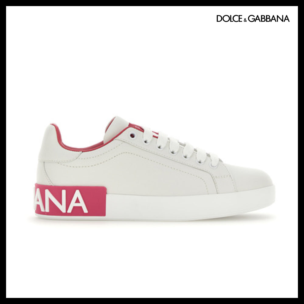 【Dolce & Gabbana】LEATHER SNEAKERS LIGHT PINK WHITE
