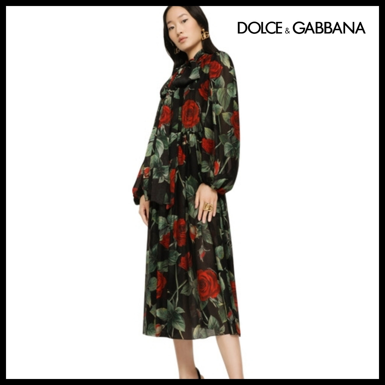 【Dolce & Gabbana】TEXTURED CHIFFON CALF-LENGTH DRESS