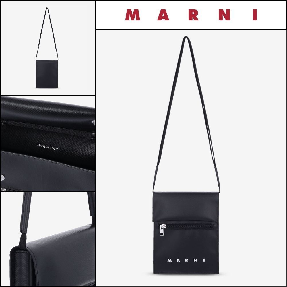 【MARNI】Logo strap pouch bag black
