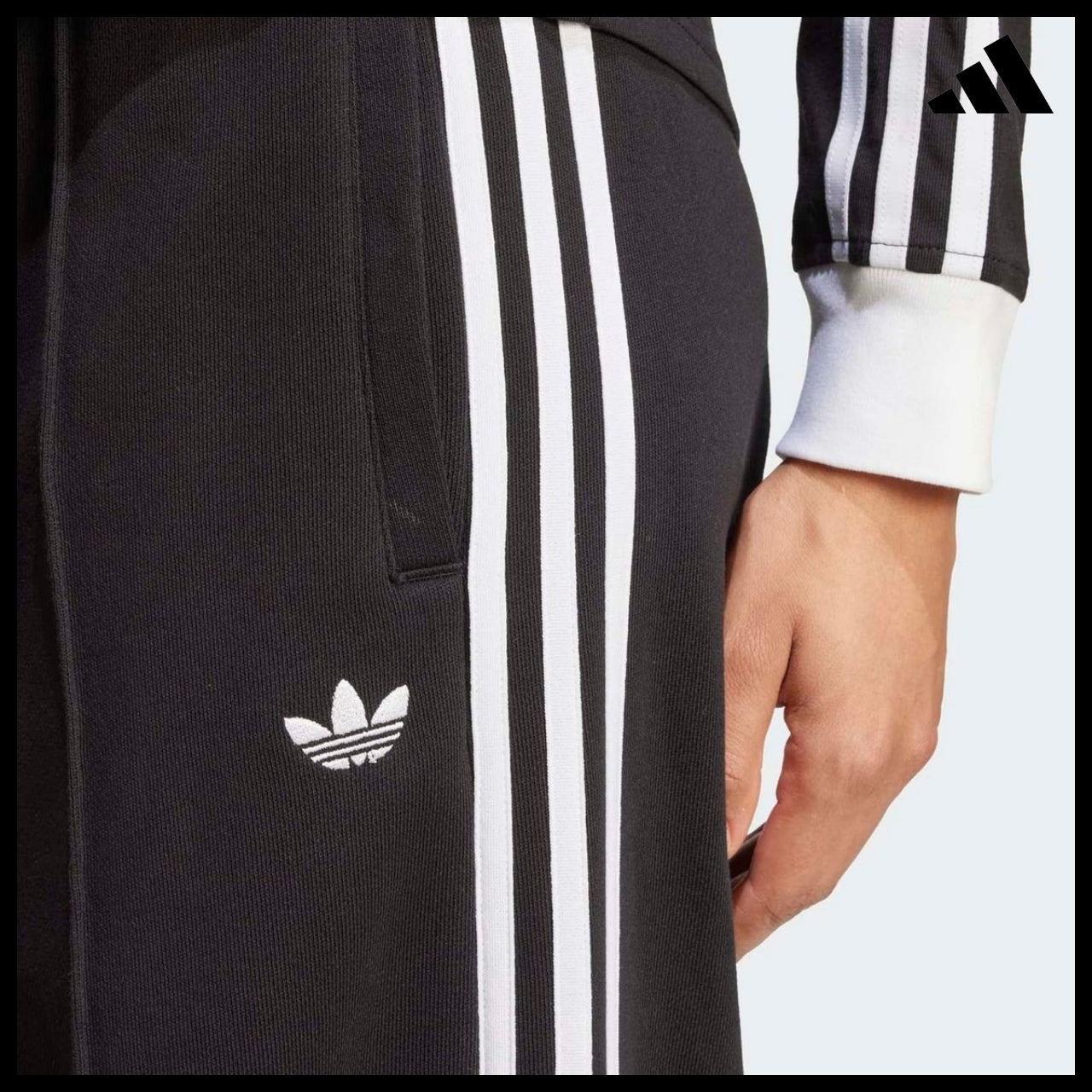 【ADIDAS】Three Stripes Black White Wide Sweat Pants