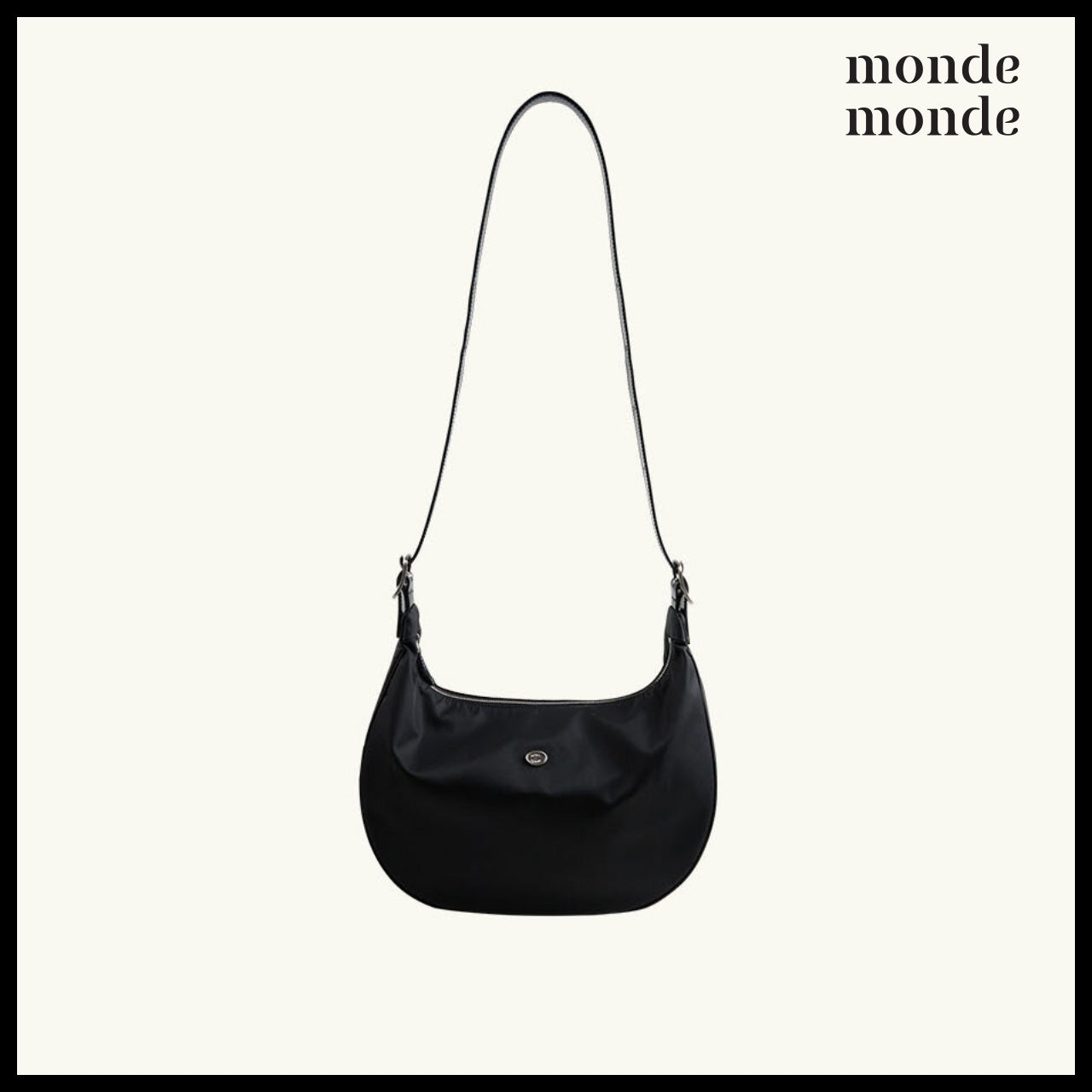 【monde monde】Classic Button Half Moon Nylon Bag (2 Colors)