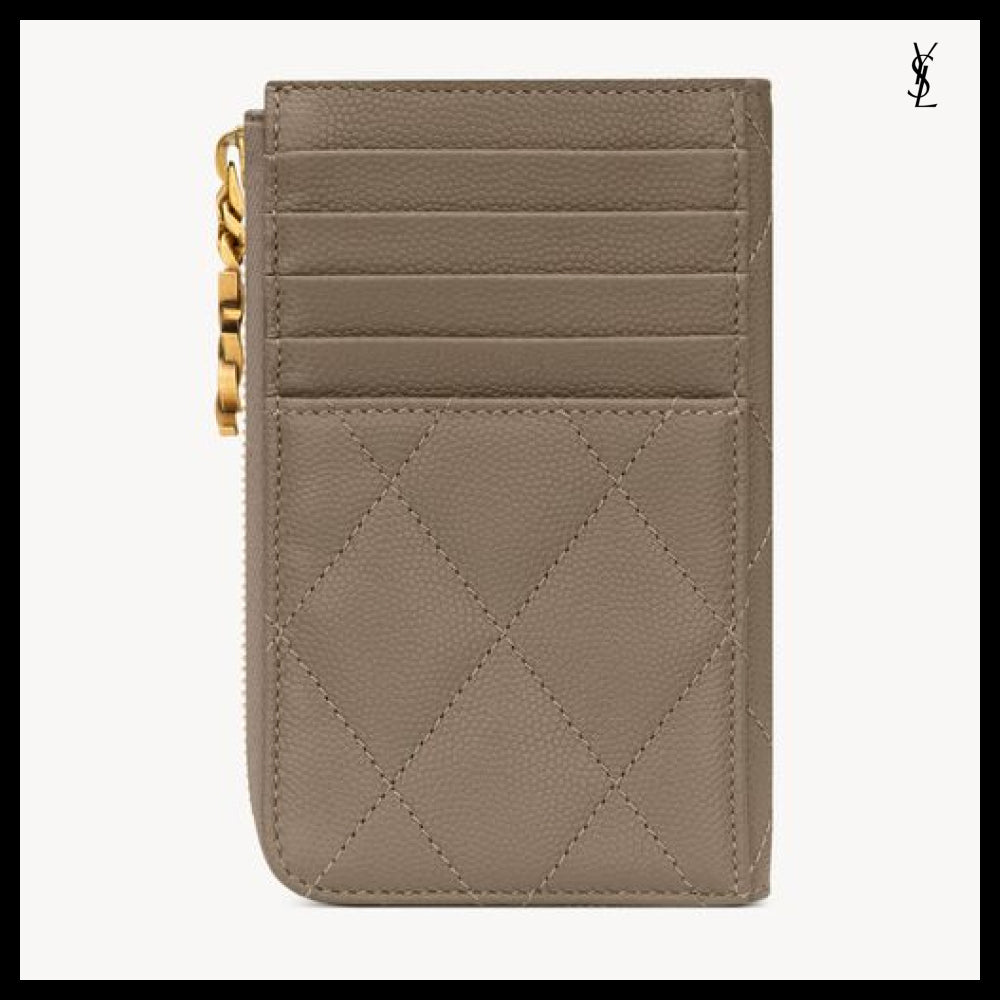 【Saint Laurent】Leather CASSANDRE BIJOU Zipped Card Case