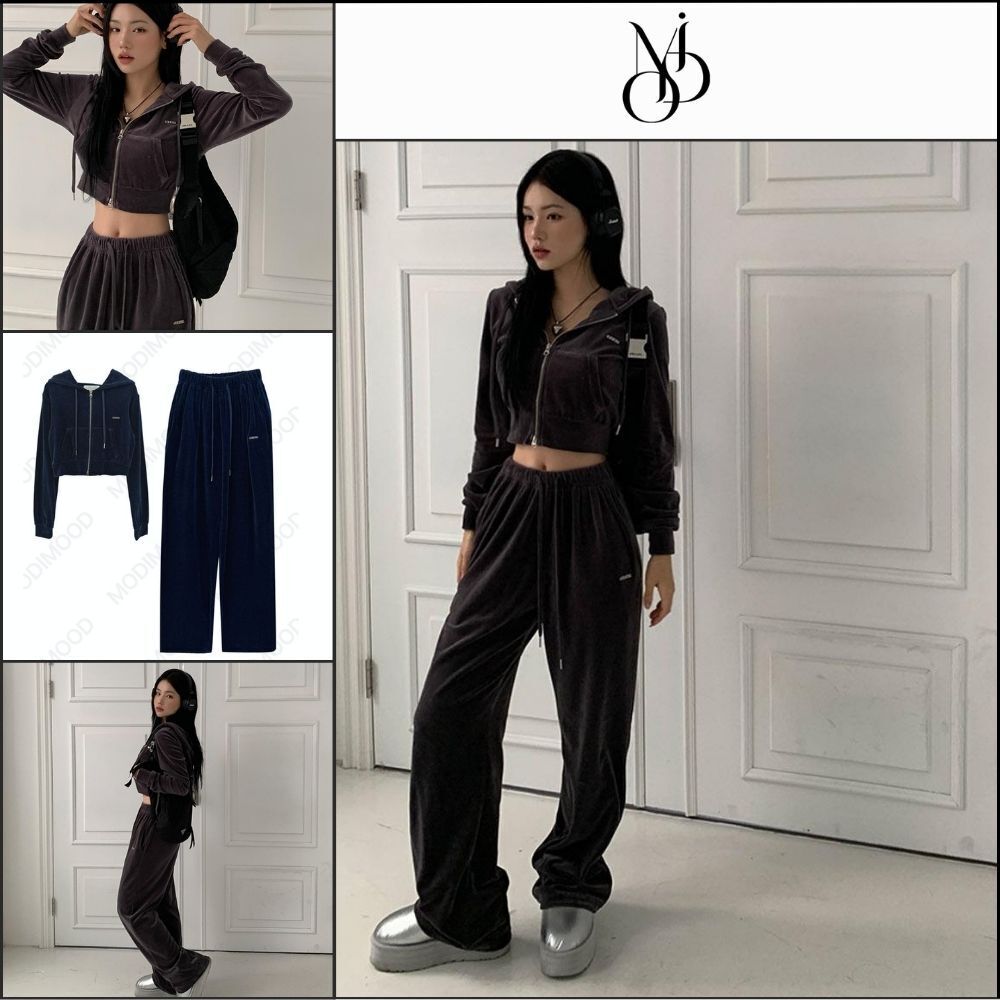 【MODIMOOD】Velour Hoodie Zip-Up Pants Set