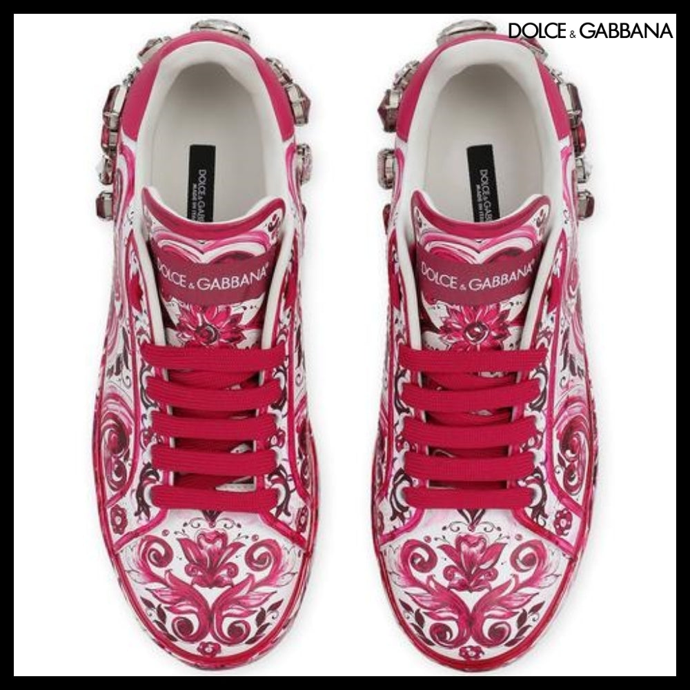 【Dolce&Gabbana】MAJOLICA PRINT CALFSKIN PORTOFINO SNEAKERS